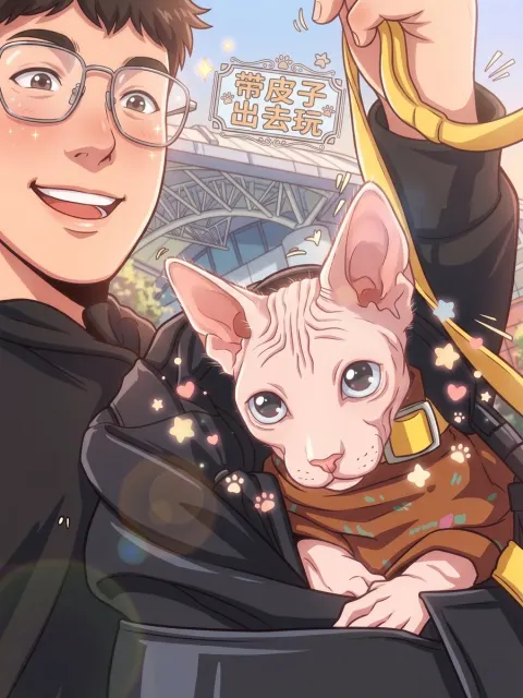Anime Boy Selfie With Sphynx Cat