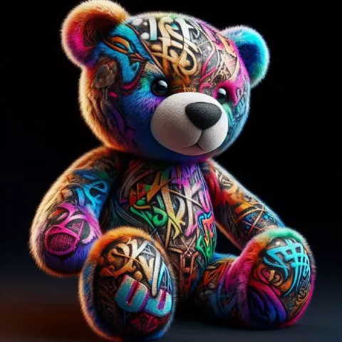 Graffiti Covered Teddy Bear on Black Movie Poster