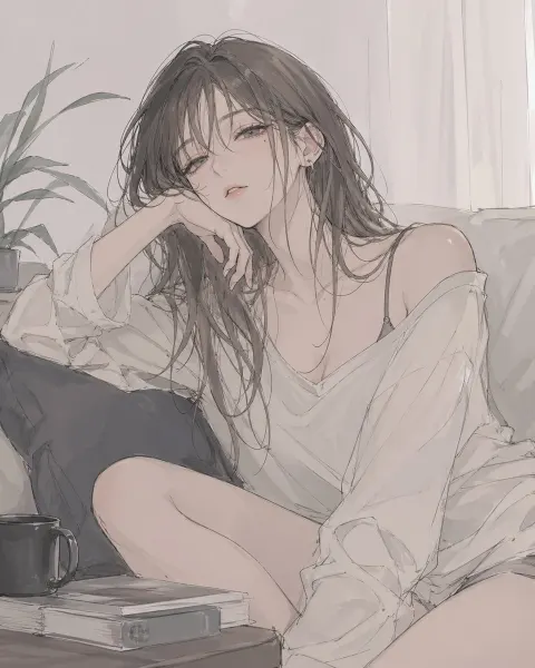 Soft Anime Girl Lounging At Home