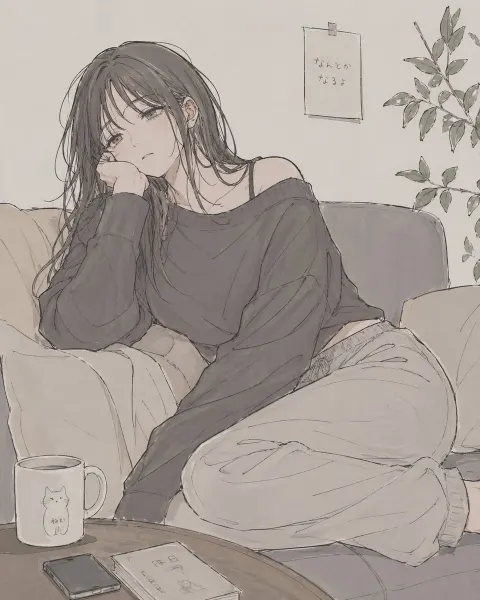 Tired Girl's Quiet Sofa Afternoon