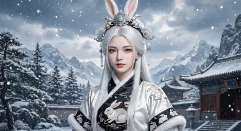 Snowy Temple Rabbit Hanfu Fantasy