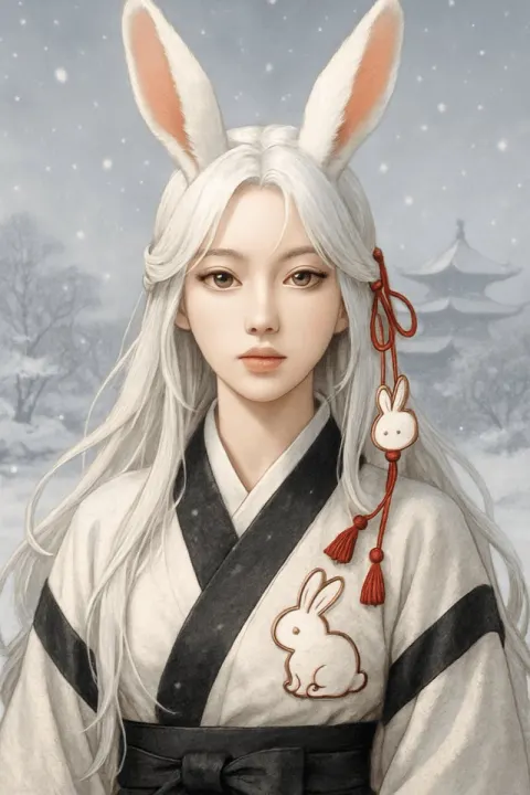 Mysterious Snow Rabbit Portrait