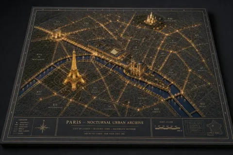 Paris Nocturnal 3D Archival Diorama Map