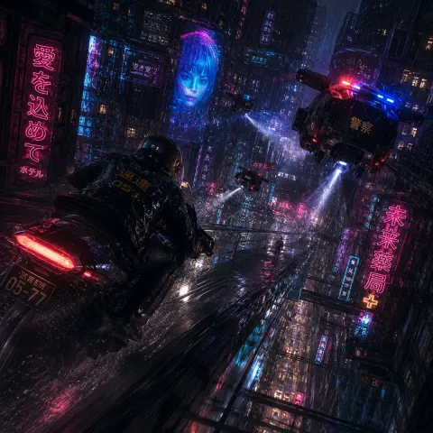Cyberpunk Rainy Night Police Chase