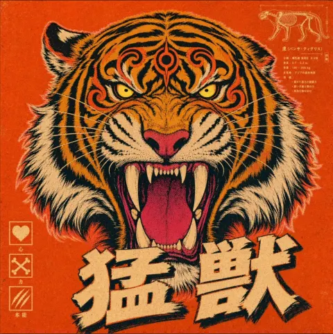 Vintage Japanese Fierce Tiger Poster