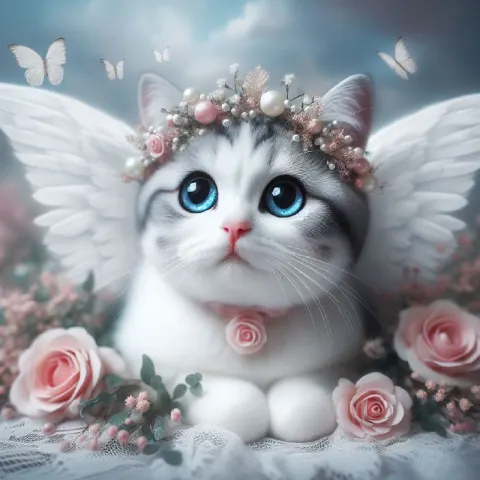 Hyperrealistic Cute Angel Cat With Wings in UHD Detail