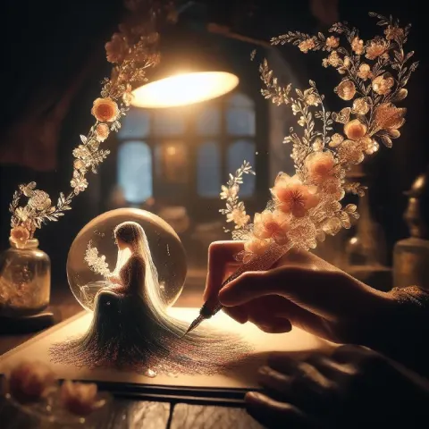 Writer With Flower Resin Pen Forming Woman on Page