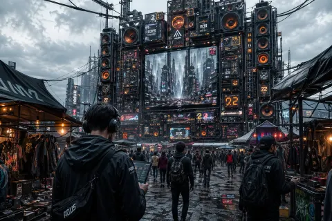 Futuristic Cyberpunk Outdoor Music Market