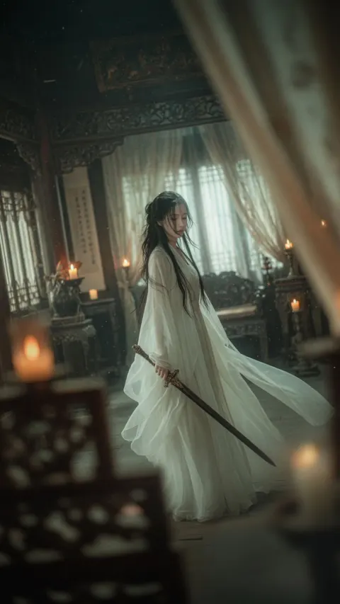 Cinematic Wuxia Portrait In Candlelight