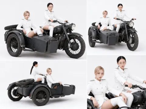 Vintage Military Motorcycle Studio Collage