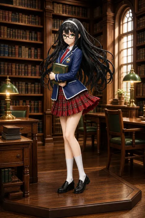 Anime Schoolgirl Figurine in Library Diorama