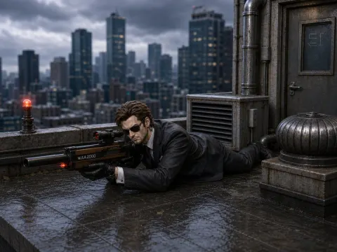Rainy Rooftop Sniper Diorama Scene