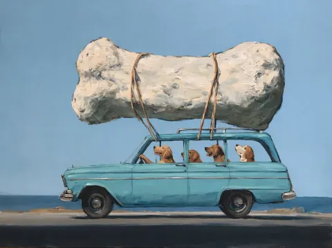 Dogs' Whimsical Bone Road Trip