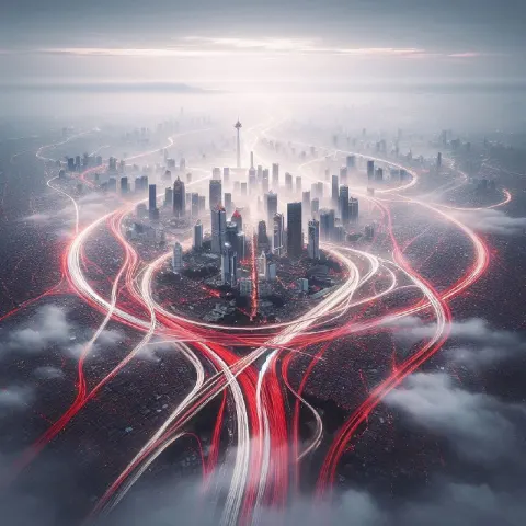 Abstract Jakarta Landmark Light Line Map in Mist