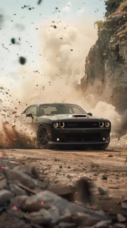 Dodge Challenger Drifting Through World War I Battlefield