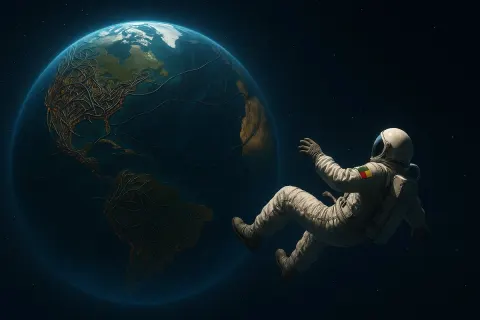 Astronaut Floating Beside Surreal Earth