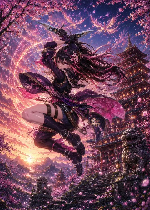 Anime Ninja Warrior Cherry Blossom Fantasy
