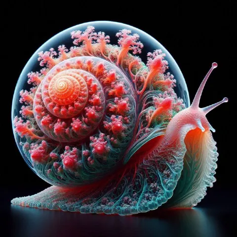 Blood Red Snail With Bioluminescent Glass Fractal Shell