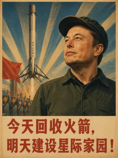 Vintage Socialist SpaceX Propaganda Poster