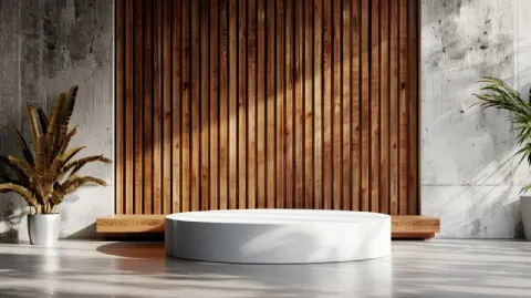 Cherry Wood and White Cylinder Podium Product Display