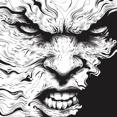 Scary Predatory Face in Layered Black and White Contours