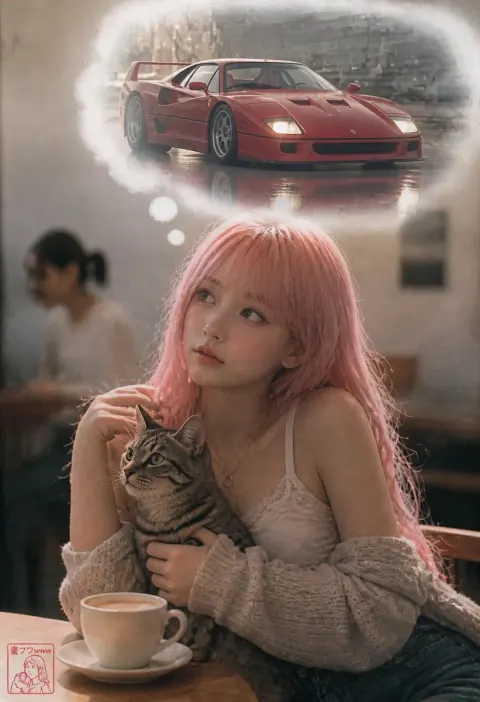 Dreamy Cafe Portrait with Ferrari