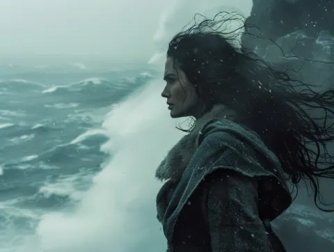 Wonder Woman on Snowstorm Cliff Edge Cinematic Portrait