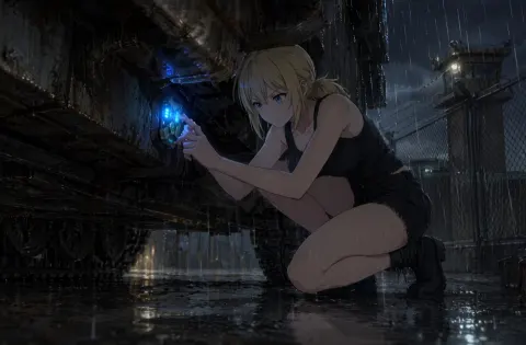 Rainy Night Mech Hacker Anime Art