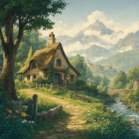 Dreamy Fairytale Cottage Landscape