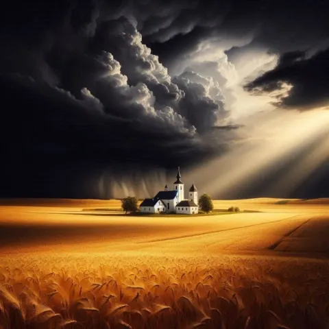 Stormy Sky Over Golden Wheat Field