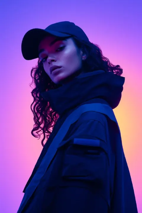 Nike Streetwear Model at Greek Temple Ruins in Acid Hues