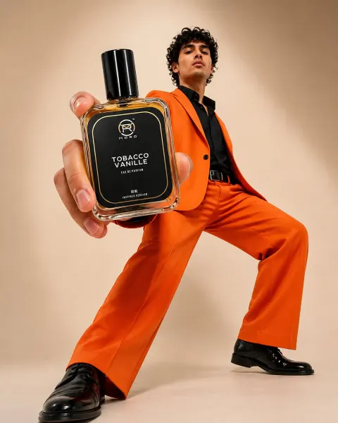 Orange Suit Perfume Ad Mockup