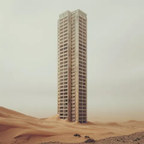 Lone High Rise Tower Amid Desert Dunes Photograph