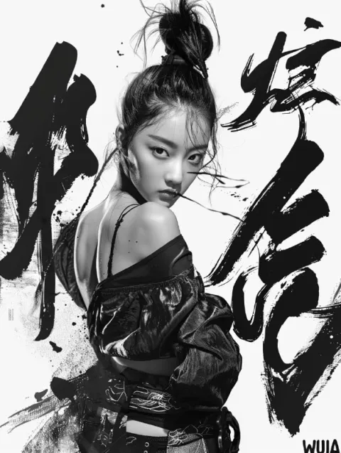 Chinese Ballet Girl With Ink Brush Stroke Backdrop