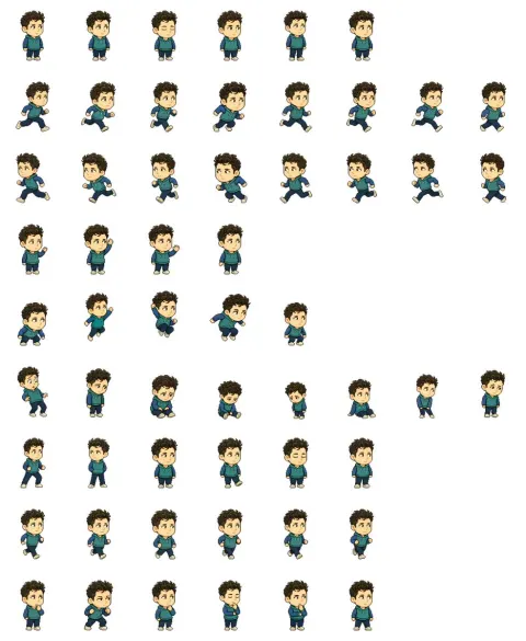 Chibi Game Character 57-Pose Sprite Sheet
