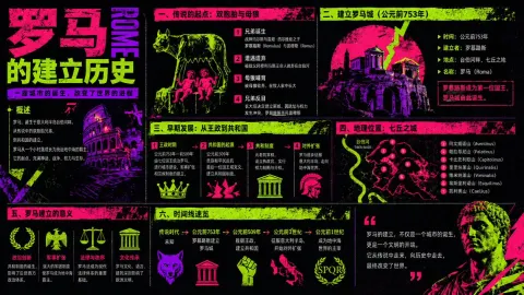 Rome Founding History Neon Poster