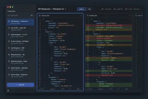 Dark Mode JSON Diff Tool UI