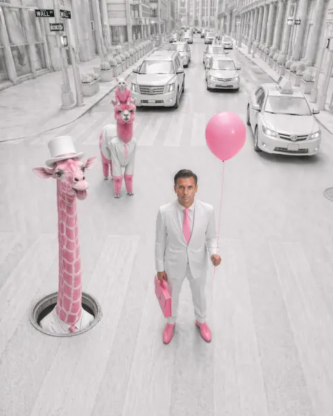 Surreal Pink Wall Street Fashion Editorial