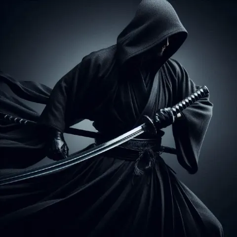Hooded Warrior With Silver Gothic Sword in Motion