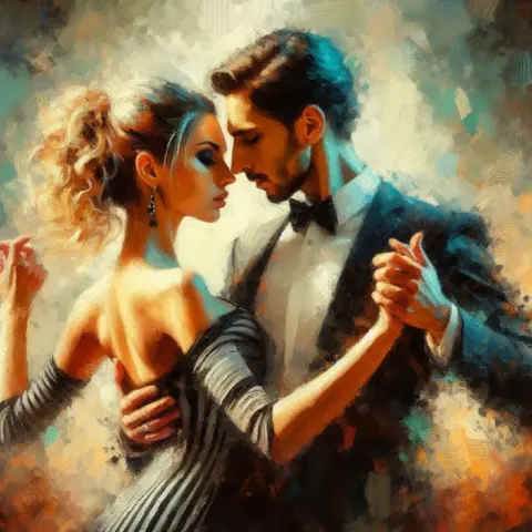 Tango Couple at Milonga Dance Party Oil Painting