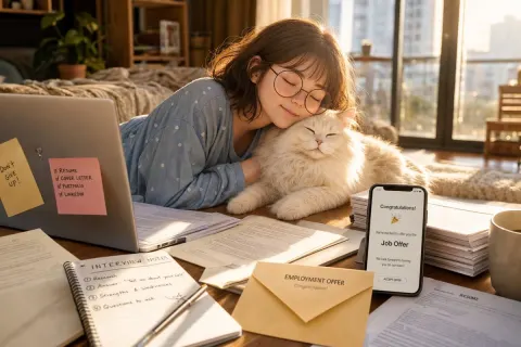 Cozy Job Offer Success Moment