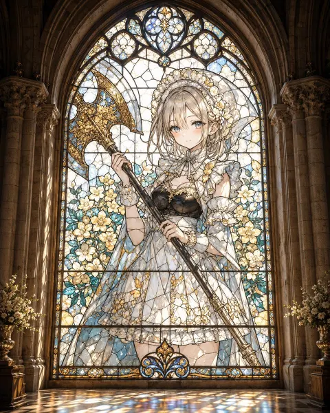 Gothic Stained Glass Battle Maiden