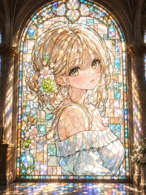 Gothic Stained Glass Anime Girl Art