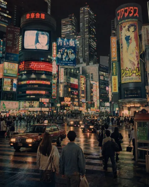 Retro 90s Shibuya Rainy Night