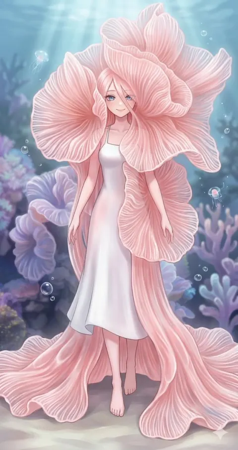 Underwater Flower Woman Fantasy Anime Art