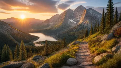 Golden Hour Mountain Lake Trail