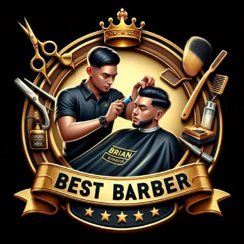 Best Barber 3D Emblem Logo With Crown and Scissors
