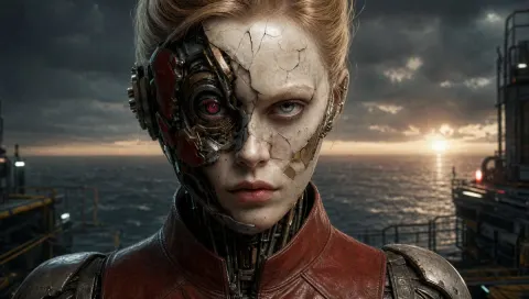 Cyborg Portrait Stormy Sunset