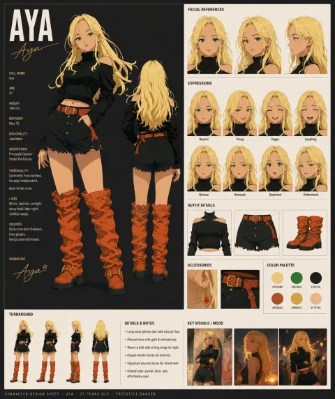 Anime Dancer Character Design Sheet