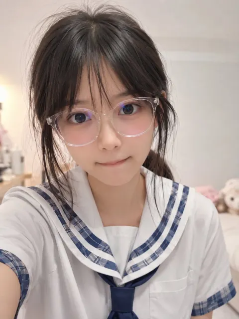 Censored Sailor Uniform Selfie Portrait